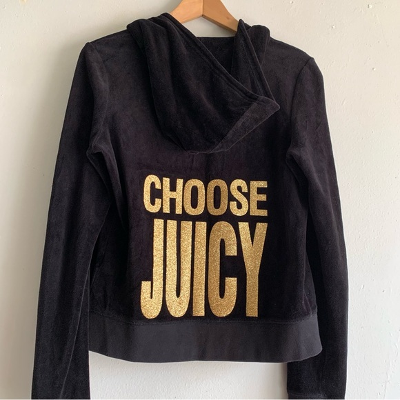 Vintage Juicy Couture Tracksuit Jacket Black Medium Y2K Glitter Choose Juicy - Picture 1 of 12